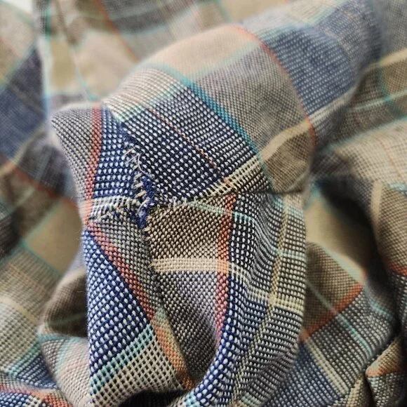 Vintage Sears Flannel Shirt Men Extra Large XL 17 Blue Plaid Long Sleeve Grunge - Picture 7 of 8